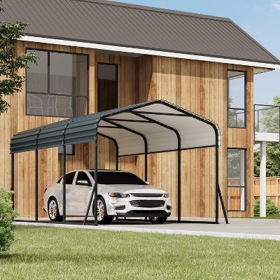 Durable Metal Carport with Galvanized Steel Roof, Outdoor Steel Shelter Kit for Cars, Trucks, Boats and Tractors