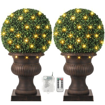 2 Pcs 20" Artificial Plant Topiary Ball, Pre-Lit Artificial Topiary Plant with 50 Lights