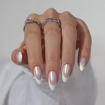 BTArtbox Press-On Nails - White Swan - M Almond - 30ct