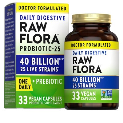 Raw Flora Probiotic with Prebiotics | 40 Billion CFU | 33 Vegan Capsules | by Nature's Truth