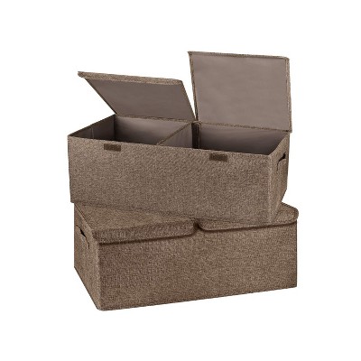 Aoibox 2 Pack Collapsible Linen Storage Boxes with Lids Handles Removable Divider Small Coffee Bins for Closet Office