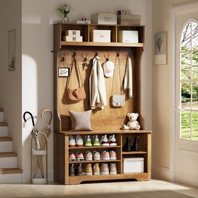 Hommpa 7 Tri-Hooks LED Entryway Hall Tree with Storage Bench, Coat Hooks & Shoe Cabinet