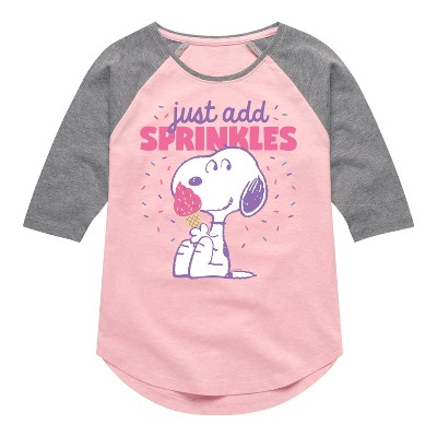 Girls' - Peanuts - Just Add Sprinkles Shirt Tail Raglan Graphic T-shirt