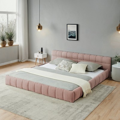 KTMBDW King Size Platform Bed Frame with Upholstered Headboard and Wooden Slats Support, Fully Upholstered Mattress Foundation, No Box Spring Needed