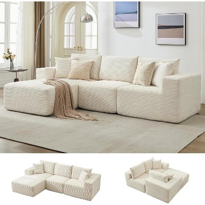 Sectional Sofa - L Shaped Boneless Cloud Couch with 67.5" Chaise, Reversible L/R Facing, No Assembly Required, Corduroy Fabric