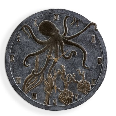 SPI Home Octopus Wall-Mounted Garden Clock and Thermometer – Coastal 2-in-1 Outdoor Accent, 16" Aluminum