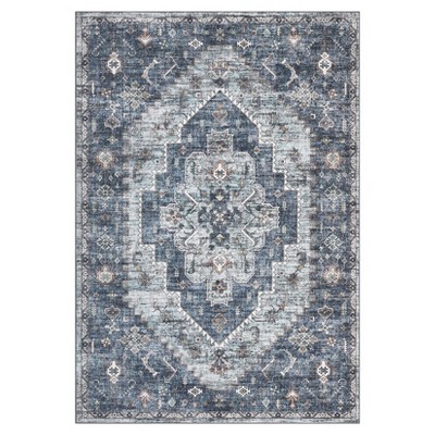 Washable Vintage Oriental Rug Non Slip Low Pile Rug Soft Throw Floor Cover Retro Printed Foldable Indoor Carpet for Living Room Bedroom Nursery