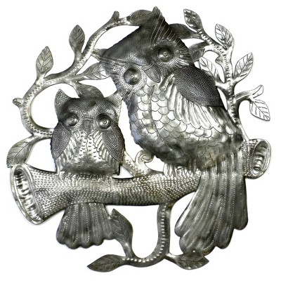 Slickblue Pair of Owls on Perch Metal Wall Art, 24" Handcrafted Steel Decor for Indoor/Outdoor Use