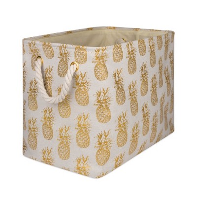 Design Imports Polyester Bin Pineapple Gold Rectangle Medium 16X10X12