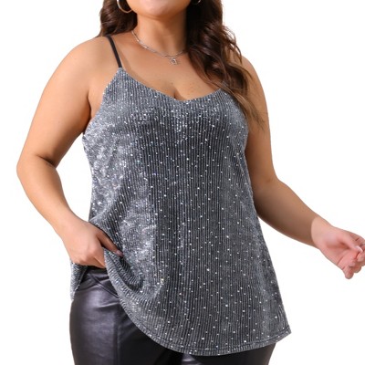 Agnes Orinda Women's Plus Size Sequin Sparkle Glitter Sleeveless Gradient Party Camisole Tank Top