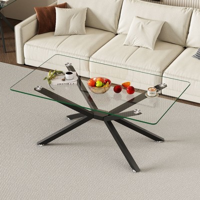 Sapphtopaz 39.37" Rectangular Coffee Tables for Living Room Tempered Glass Coffee Table with Metal Legs Modern Coffee Bar for Office,Apartment