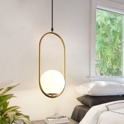 DORESshop 1-Light Modern Copper Pendant Light with White Glass Shade, No Bulb Included