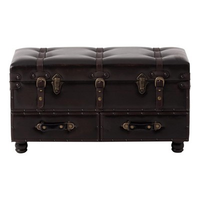 COZAYH Vintage Storage Bench, Upholstered Wooden Ottoman Padded Chest Box for Entryway, Bedroom, Living Room, Mid-Century Style, Black Brown
