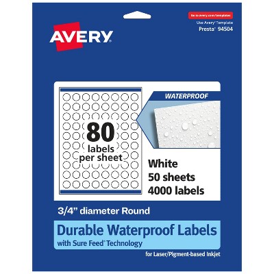Avery Durable Waterproof Round Labels with Sure Feed, .75" diameter