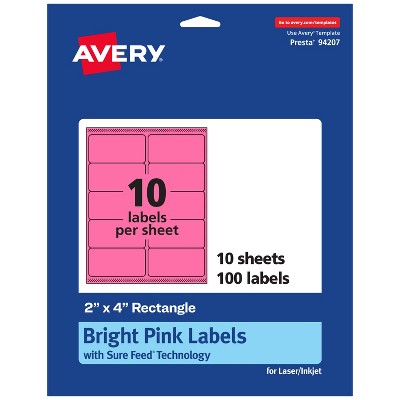 Avery Bright Pink Paper Labels, 2" x 4" Rectangle