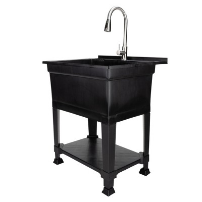 Utility Sink Heavy Duty Freestanding Utility Tub Sink with Drain Plug, Adjustable Floor Levelers & 5 Step Installation Process, 30 x 24 Inches, Black