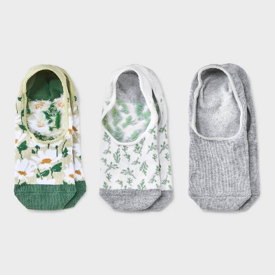 Women's Daisy 3pk Liner Socks - A New Day™ Green/Heather Gray/White 4-10: Cotton Blend, Seamless Toe, Hidden Gel Heel Grip