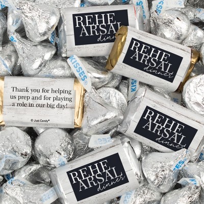 124 Pcs Rehearsal Dinner Wedding Candy Favors Hershey's Miniatures & Kisses by Just Candy (1.52 lbs) - Rustic
