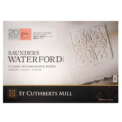 St Cuthberts Saunders Waterford Watercolor Block, Hot Pressed, White, 140lb/300gsm, 20 Sheet, 20x14 inch, 1 Count