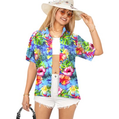 LA LEELA Button Down Shirt Casual Summer Beach Party Blouse Shirt Floral Blouses Short Sleeve Dress Tops Tee Shirts Hawaiian Dresses