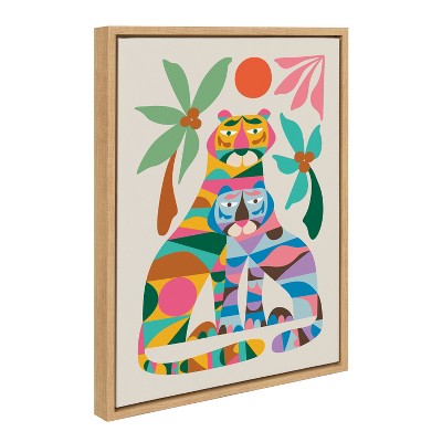 Kate & Laurel All Things Decor 18"x24" Sylvie MCM Tiger Love Framed Wall Art by Rachel Lee Natural Colorful Mid-Century Animal Wall Art