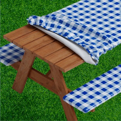 Picnic Table cover With Bench Covers -Fitted With Elastic, Vinyl With Flannel Back, Fits For Rectangle Tables,  Checked Designs, by SORFEY