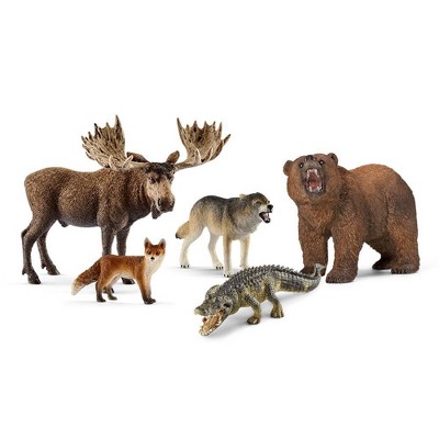 Schleich North American Wildlife Bundle (Series 1): Dog & Horse Animal Figures, Plastic, 5 Pieces
