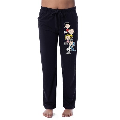 Peanuts Womens' Charlie Brown Snoopy Lucy Sally Linus Sleep Pajama Pants Black