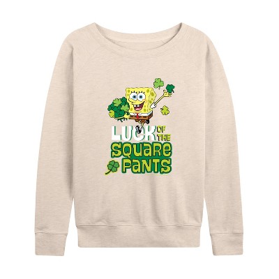 Women's - SpongeBob Squarepants - Luck Of The Square Pants Lightweight French Terry Wide Neck Long Sleeve Graphic Shirt