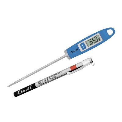 Escali Gourmet Digital Kitchen Thermometer Blue: Stainless Steel Probe, Digital Meat & Candy Thermometer, Clip Mount
