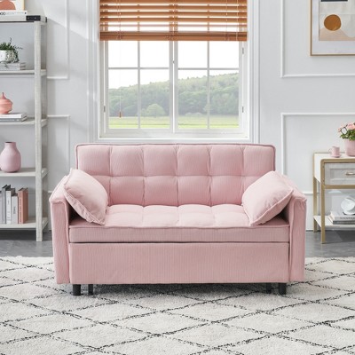 QingMoon Corduroy Reclining Sofa Bed,3 in 1 Convertible Sleeper Sofa Bed With Reclining Backrest,Toss Pillows,Pockets,for Living Room