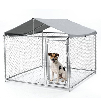 Outdoor Dog Enclosure, Anti-Rust Dog Kennel with Waterproof and UV-Resistant Cover, Galvanized Chain Link Big Cage Pet Kennel with Secure Lock