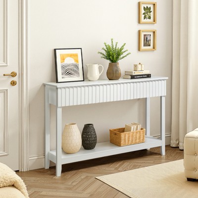 KTMBDW Fluted Console Table with 3 Drawers, Modern 51" Entryway Table with Storage Shelf, Narrow Couch Sofa Table for Living Room, Hallway, White