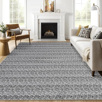 Acekool 5x7 Braided Print Machine Washable Area Rug, Non-Slip Low Pile Accent Carpet, Soft Textured Throw for Living Room Bedroom, Grey