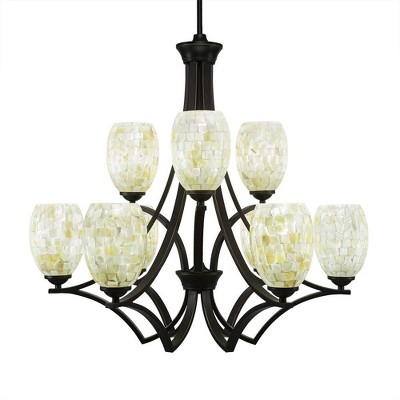 Toltec Lighting Zilo 9 - Light Chandelier in  Dark Granite with 5" Ivory Glaze Seashell Shade