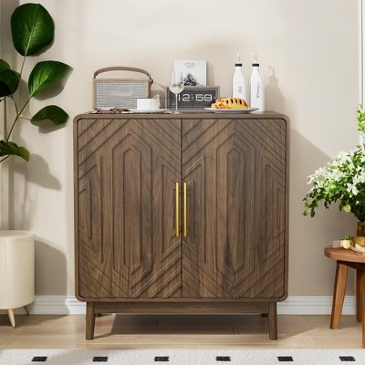Gulches Modern Carved Sideboard Buffet Cabinet - 2 Doors with Adjustable Shelves, Multifunctional Accent Cabinet, 31.5" x 15.75" x 33.46", Model Curva
