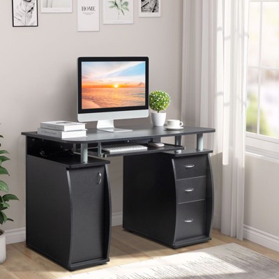 KTMBDW 3-Drawer Desk, Modern Office Writing Desk, Computer Desk with Charge Station, Compact and Functional Desk for Home or Office, Black