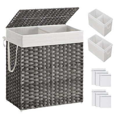 SONGMICS Laundry Hamper with Lid Clothes Hamper with 2 Removable Liner Bags & 6 Mesh Bags