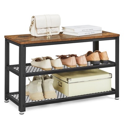 28.7" Shoe Rack Bench 3-Tier Shoe Shelf Storage Bench with Metal Mesh Shelves and Seat Shoe Rack
