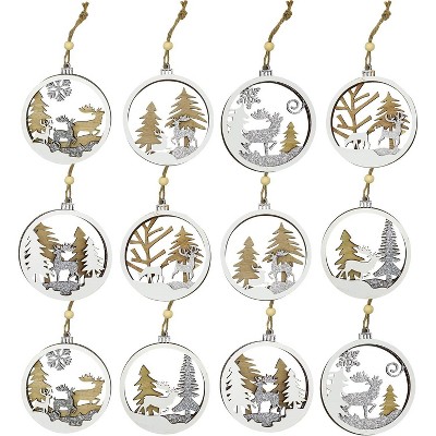 4E's Novelty 12 Pack 3D Wood Reindeer Ornaments - Rustic Christmas Decorations for Tree or Home, Perfect for Festive Holiday Decor.