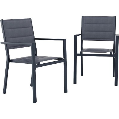 GustoWave 4-Pack Stackable Armchairs, Aluminum Outdoor Dining Chairs with Thick Padded Seats, Garden Stacking Chairs with Armrests
