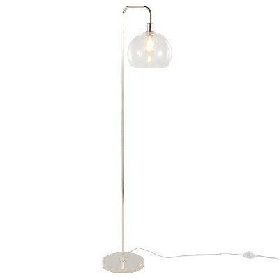 LumiSource Metro 61" Metal Floor Lamp in Polished Nickel with Seeded Glass Shade from Grandview Gallery: UL Listed, 1-Way Switch, E26 Base