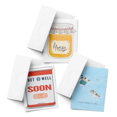 Sympathy Greeting Card Pack, 'Get Well Band Aids, Honey, I'm Just a Phone Call Away' (3 ct, Assorted) by Ramus & Co