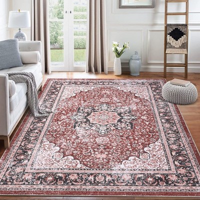 Vintage Area Rug Machine Washable Oriental Distressed Carpet Rug Retro Medallion Stain Resistant Non-Slip Accent Rug