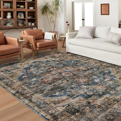 Washable Area Rug Vintage Rug Medallion Print Rugs for Living Room, Bedroom, Dining Room Home Decor