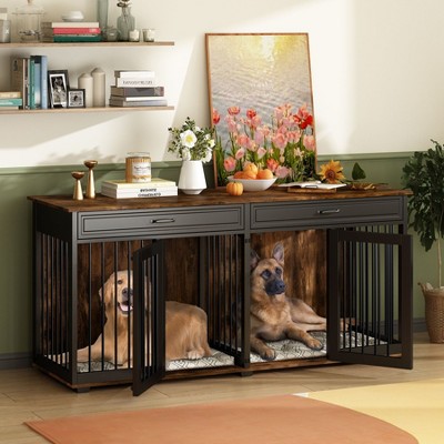Famapy Dog Crate 72.4" Furniture Style Design Dog Crate with Drawers and Dividers Functional & Tailored for Your Furry Friends