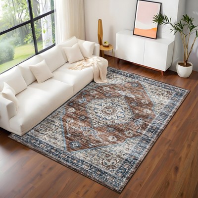 Indoor Vintage Area Rugs For Living Room Retro Low Pile Non Slip Distressed Rug For Bedroom Washable Lightweight Soft Foldable Carpet Home Decor