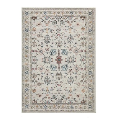 Itopfox Floral Boho Vintage Area Rug - Washable, Soft & Non-Slip, Low Pile Wool Carpet for Bedroom, Living Room, Dining Room, Girls Room (Grey)