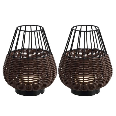 JONATHAN Y Elian 10" Decorative Indoor/Outdoor Faux Wicker Rechargeable/Cordless Dimmable Integrated LED Table Lamp
