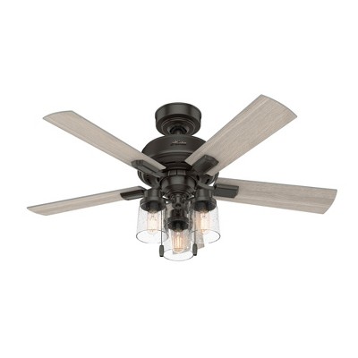 Hunter Fans 44" Pelston Lighted Ceiling Fan Noble Bronze Finish with Integrated LED and Pull Chain Control